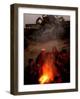 Refugees Light a Fire with Plastic and Rubbish Next to Tent in Junk Dump in Kabul, Afghanistan-null-Framed Photographic Print