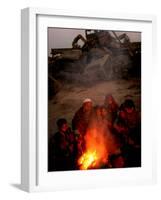 Refugees Light a Fire with Plastic and Rubbish Next to Tent in Junk Dump in Kabul, Afghanistan-null-Framed Photographic Print