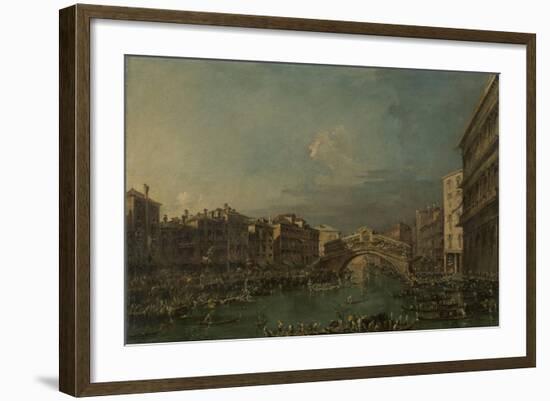 Regatta on the Canale Grande Near the Rialto Bridge in Venice-Francesco Guardi-Framed Art Print