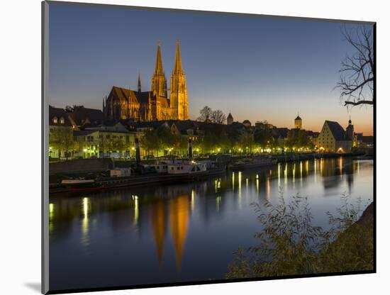 Regensburg in Bavaria, the Old Town. Dawn over the Old Town, Reflections in the River Danube-Martin Zwick-Mounted Photographic Print
