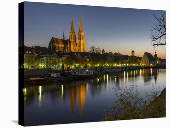 Regensburg in Bavaria, the Old Town. Dawn over the Old Town, Reflections in the River Danube-Martin Zwick-Stretched Canvas