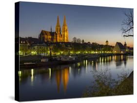 Regensburg in Bavaria, the Old Town. Dawn over the Old Town, Reflections in the River Danube-Martin Zwick-Stretched Canvas