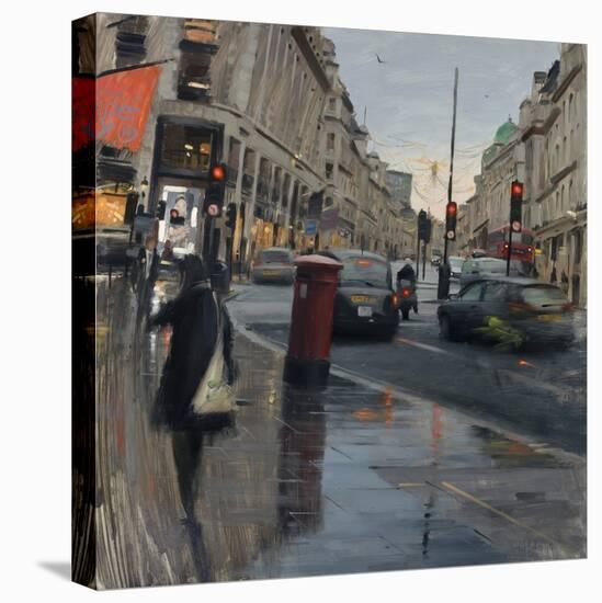 Regent Street in Rain with Taxi, 2018-Tom Hughes-Stretched Canvas