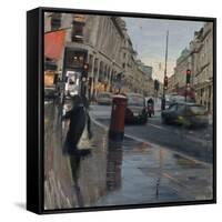 Regent Street in Rain with Taxi, 2018-Tom Hughes-Framed Stretched Canvas