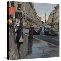 Regent Street in Rain with Taxi, 2018-Tom Hughes-Stretched Canvas