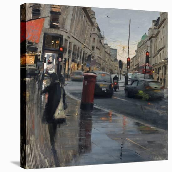 Regent Street in Rain with Taxi, 2018-Tom Hughes-Stretched Canvas