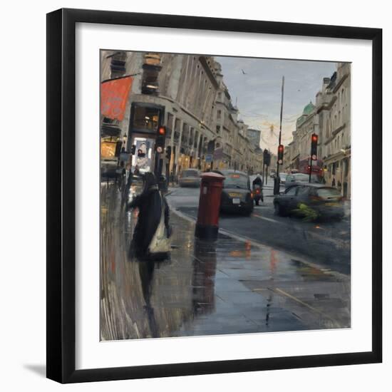 Regent Street in Rain with Taxi, 2018-Tom Hughes-Framed Giclee Print