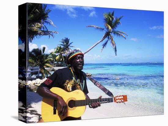 Reggae Singer with Guitar on Beach, Sainte Anne, Guadeloupe-Bill Bachmann-Stretched Canvas