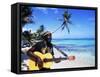 Reggae Singer with Guitar on Beach, Sainte Anne, Guadeloupe-Bill Bachmann-Framed Stretched Canvas