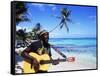 Reggae Singer with Guitar on Beach, Sainte Anne, Guadeloupe-Bill Bachmann-Framed Stretched Canvas