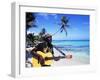 Reggae Singer with Guitar on Beach, Sainte Anne, Guadeloupe-Bill Bachmann-Framed Premium Photographic Print