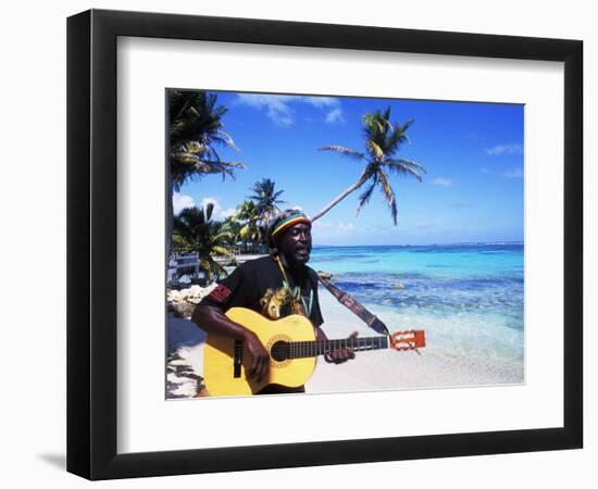 Reggae Singer with Guitar on Beach, Sainte Anne, Guadeloupe-Bill Bachmann-Framed Photographic Print