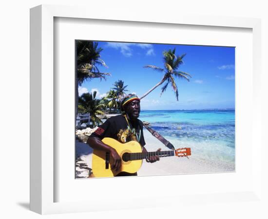 Reggae Singer with Guitar on Beach, Sainte Anne, Guadeloupe-Bill Bachmann-Framed Photographic Print