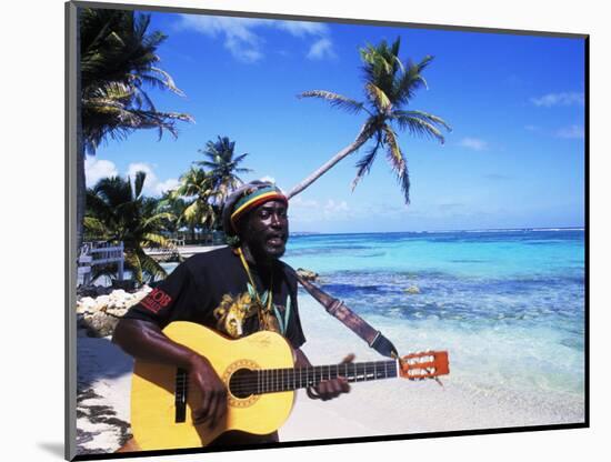 Reggae Singer with Guitar on Beach, Sainte Anne, Guadeloupe-Bill Bachmann-Mounted Photographic Print