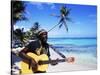 Reggae Singer with Guitar on Beach, Sainte Anne, Guadeloupe-Bill Bachmann-Stretched Canvas