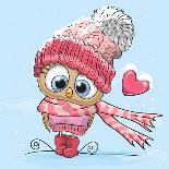 Cute Cartoon Owl in a Hat and Scarf-Reginast777-Stretched Canvas