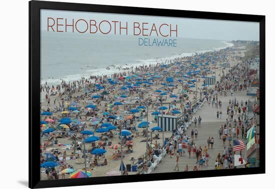Rehoboth Beach, Delaware - Beach and Boardwalk-Lantern Press-Framed Art Print