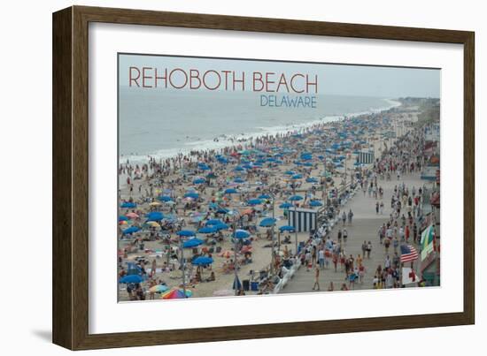 Rehoboth Beach, Delaware - Beach and Boardwalk-Lantern Press-Framed Art Print