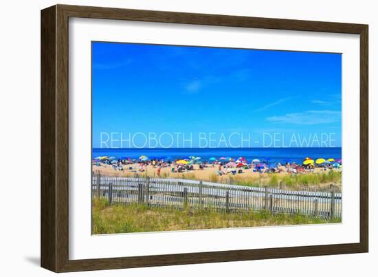 Rehoboth Beach, Delaware - Beach and Umbrellas-Lantern Press-Framed Art Print