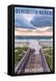 Rehoboth Beach, Delaware - Beach Boardwalk Scene-Lantern Press-Framed Stretched Canvas