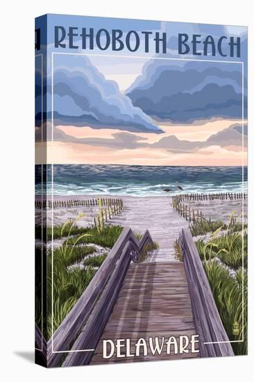 Rehoboth Beach, Delaware - Beach Boardwalk Scene-Lantern Press-Stretched Canvas