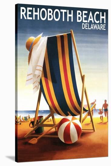 Rehoboth Beach, Delaware - Beach Chair and Ball-Lantern Press-Stretched Canvas