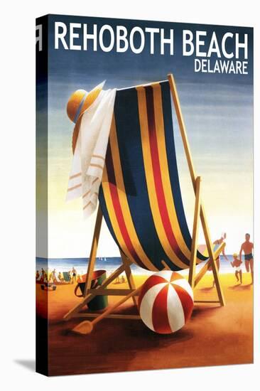 Rehoboth Beach, Delaware - Beach Chair and Ball-Lantern Press-Stretched Canvas
