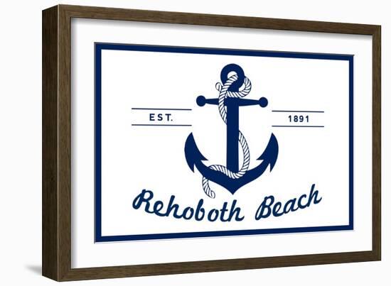 Rehoboth Beach, Delaware - Blue and White Anchor-Lantern Press-Framed Art Print