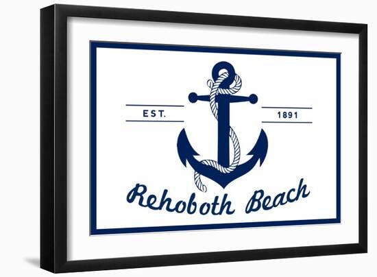 Rehoboth Beach, Delaware - Blue and White Anchor-Lantern Press-Framed Art Print