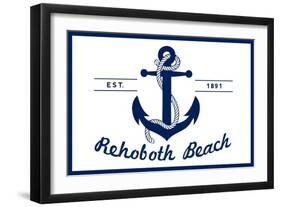 Rehoboth Beach, Delaware - Blue and White Anchor-Lantern Press-Framed Art Print