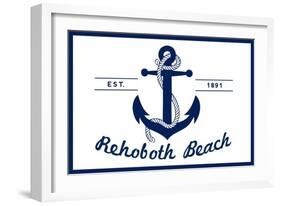 Rehoboth Beach, Delaware - Blue and White Anchor-Lantern Press-Framed Art Print