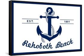 Rehoboth Beach, Delaware - Blue and White Anchor-Lantern Press-Framed Stretched Canvas