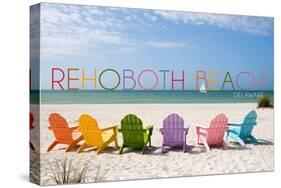 Rehoboth Beach, Delaware - Colorful Beach Chairs-Lantern Press-Stretched Canvas
