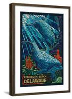 Rehoboth Beach, Delaware - Dolphin Mosaic-Lantern Press-Framed Art Print