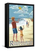 Rehoboth Beach, Delaware - Kite Flyers-Lantern Press-Framed Stretched Canvas