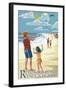 Rehoboth Beach, Delaware - Kite Flyers-Lantern Press-Framed Art Print