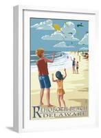 Rehoboth Beach, Delaware - Kite Flyers-Lantern Press-Framed Art Print