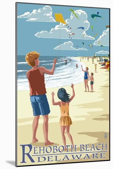 Rehoboth Beach, Delaware - Kite Flyers-Lantern Press-Mounted Art Print