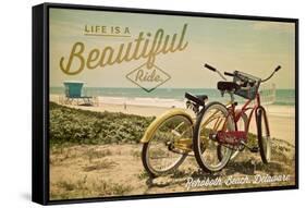 Rehoboth Beach, Delaware - Life is a Beautiful Ride - Beach Cruisers-Lantern Press-Framed Stretched Canvas