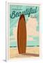 Rehoboth Beach, Delaware - Life is a Beautiful Ride - Surfboard -Letterpress-Lantern Press-Framed Art Print