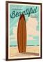 Rehoboth Beach, Delaware - Life is a Beautiful Ride - Surfboard -Letterpress-Lantern Press-Framed Art Print