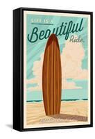 Rehoboth Beach, Delaware - Life is a Beautiful Ride - Surfboard -Letterpress-Lantern Press-Framed Stretched Canvas