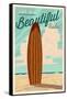 Rehoboth Beach, Delaware - Life is a Beautiful Ride - Surfboard -Letterpress-Lantern Press-Framed Stretched Canvas