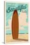 Rehoboth Beach, Delaware - Life is a Beautiful Ride - Surfboard -Letterpress-Lantern Press-Stretched Canvas