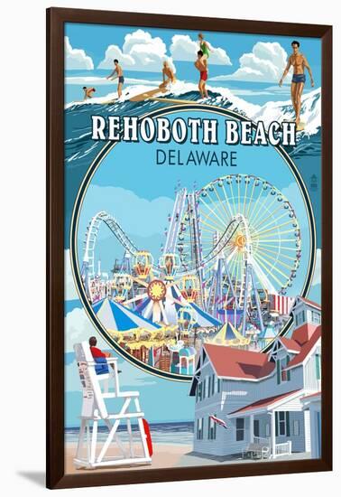 Rehoboth Beach, Delaware - Montage-Lantern Press-Framed Art Print