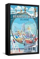 Rehoboth Beach, Delaware - Montage-Lantern Press-Framed Stretched Canvas