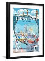 Rehoboth Beach, Delaware - Montage-Lantern Press-Framed Art Print