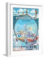 Rehoboth Beach, Delaware - Montage-Lantern Press-Framed Art Print