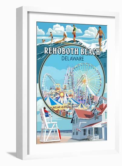 Rehoboth Beach, Delaware - Montage-Lantern Press-Framed Art Print