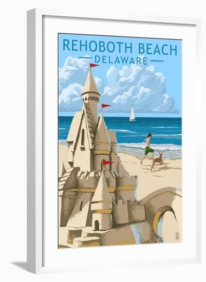 Rehoboth Beach, Delaware - Sandcastle-Lantern Press-Framed Art Print